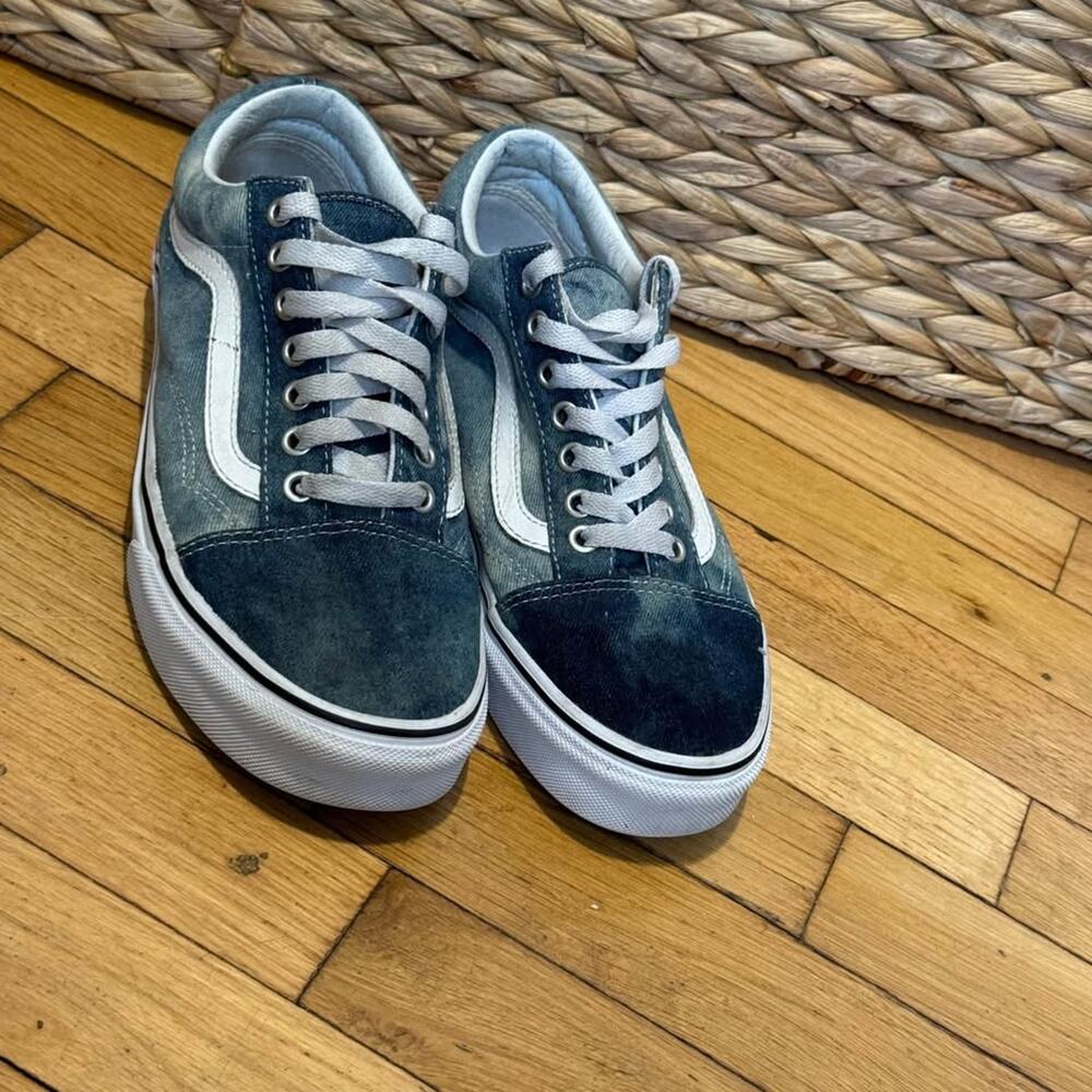 Vans Old‎ Skool Denim Blue Wash Canvas Skate Shoes Sneakers Womens 9 - Picture 3 of 8